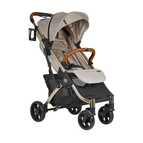 Amababy Lightweight Pushchair, Premium Compact Travel Stroller. Fully Reclining Seat Buggy Suitable for Toddlers and Children (Cream)