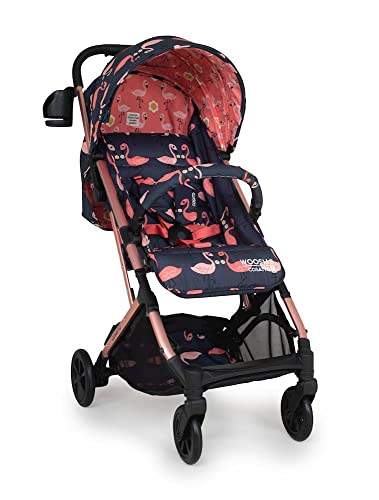 COSATTO Woosh 3 Pushchair – Lightweight Stroller Birth to 25kg - One Hand Easy Fold, Compact, Telescopic Handle, Extra Large Shopping Basket, Cup Holder, Bumper Bar & Raincover (Pretty Flamingo)